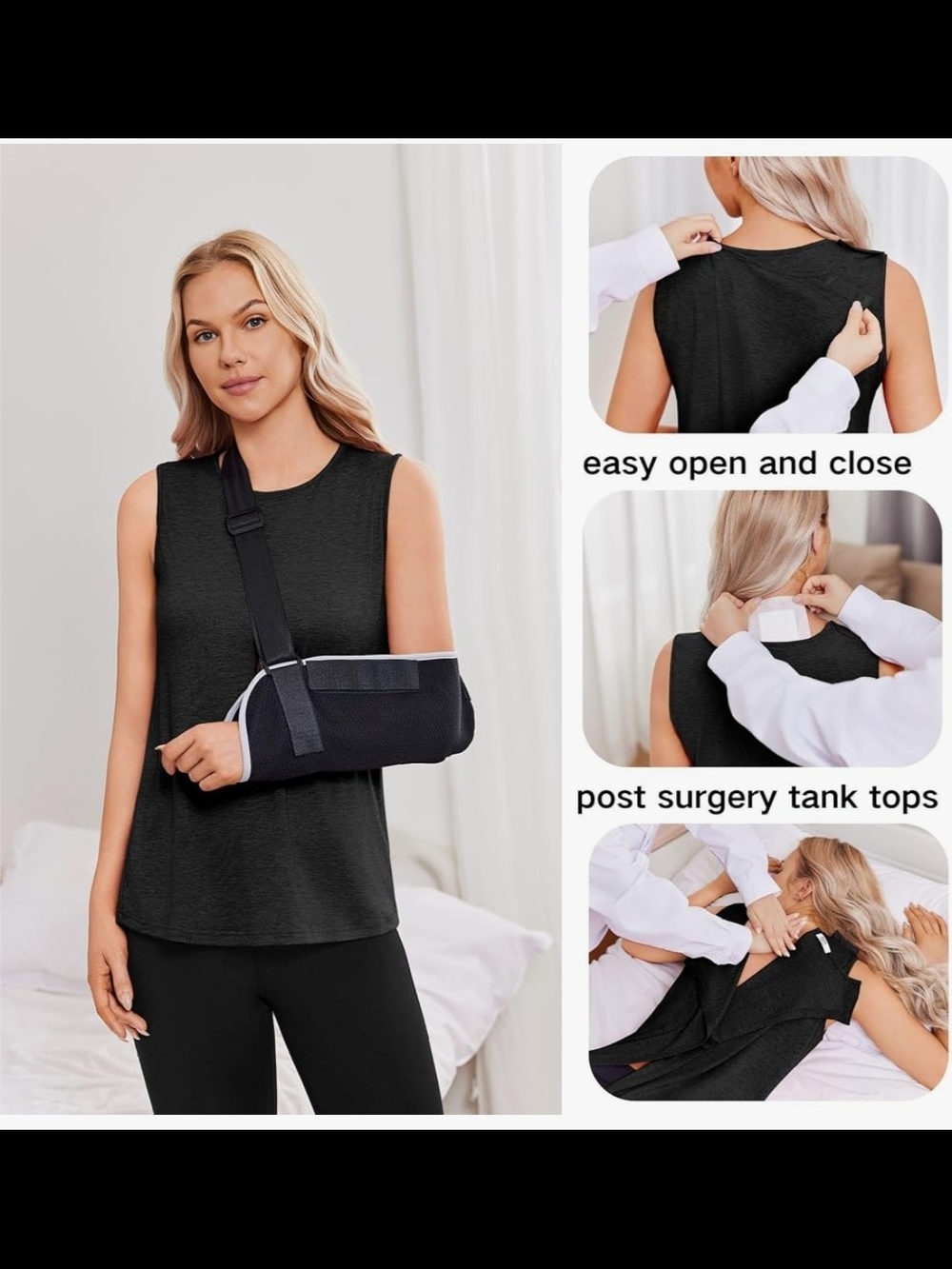 Deyeek Adaptive Post Surgery Tank Top – Women's XL – Black Snap Shoulder